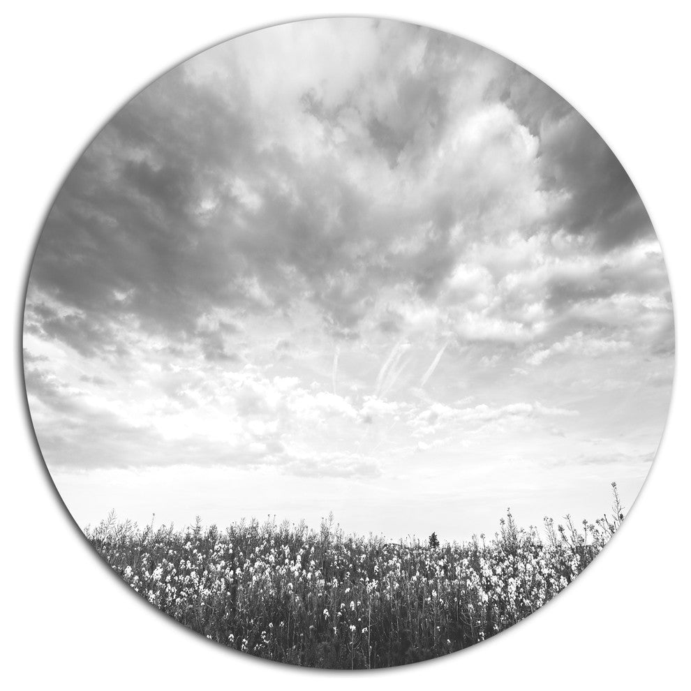 Rapeseed Garden In Black And White, Landscape Disc Metal Wall Art, 11"