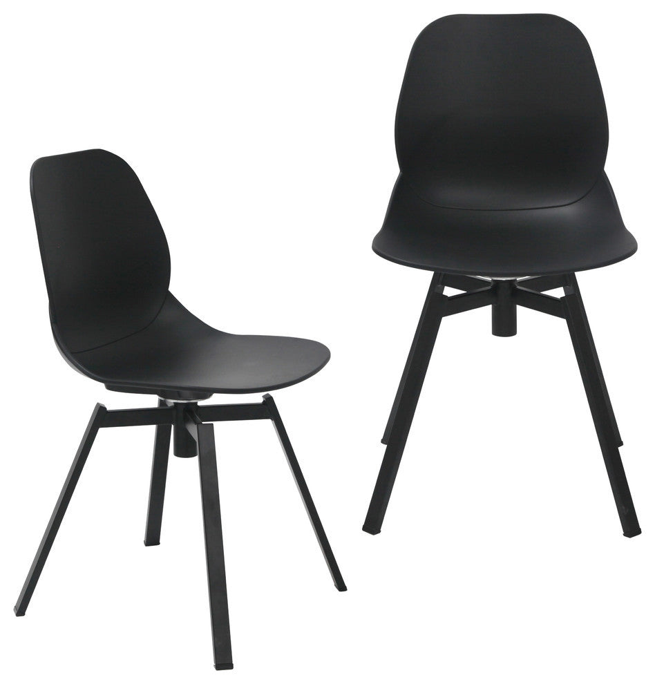 Joy Series Shell Side Swivel Chairs With Metal Leg, Set of 2, Black