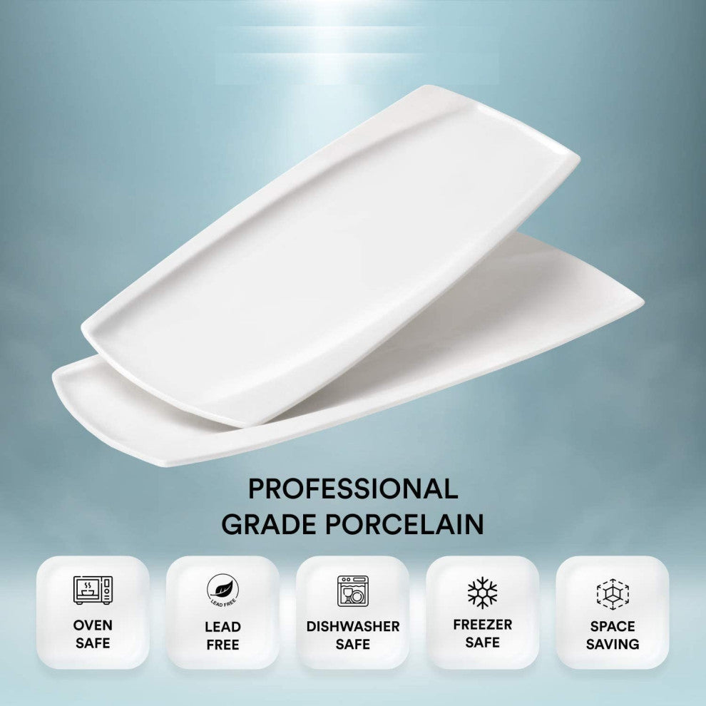 Set of Two Mod White Assymetrical Rim 14' Porcelain Platters