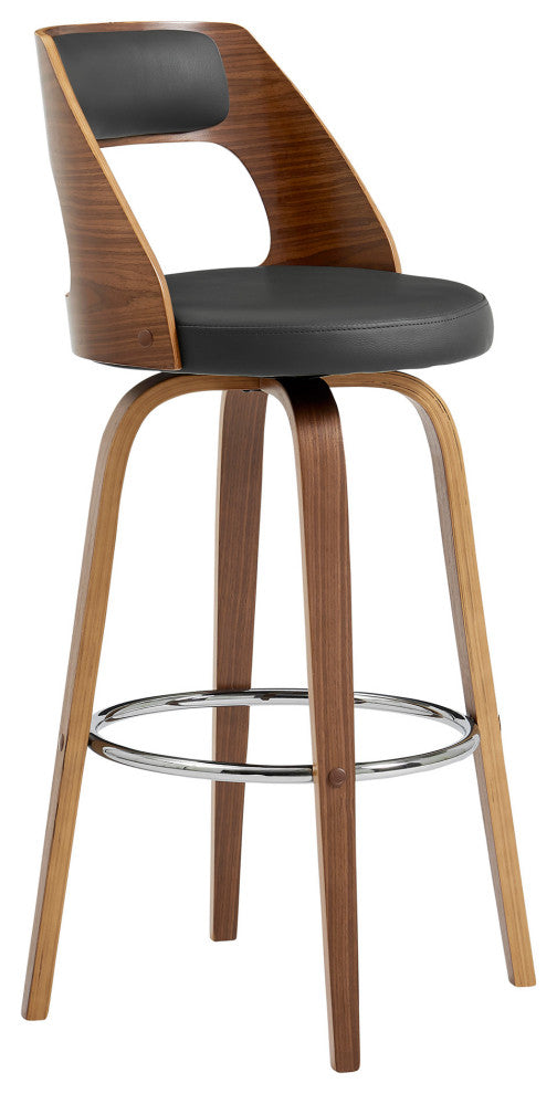 30" Retro Mod Gray Faux Leather and Walnut Swivel Counter Stool