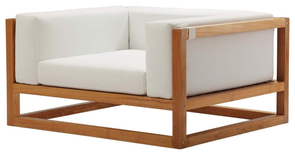 Outdoor Patio Lounge Sofa, Chair and Coffee Table Set, Wood, Natural White