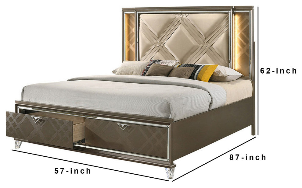 Benzara BM252712 Full Bed With 2 Drawers and Padded Headboard, Brown