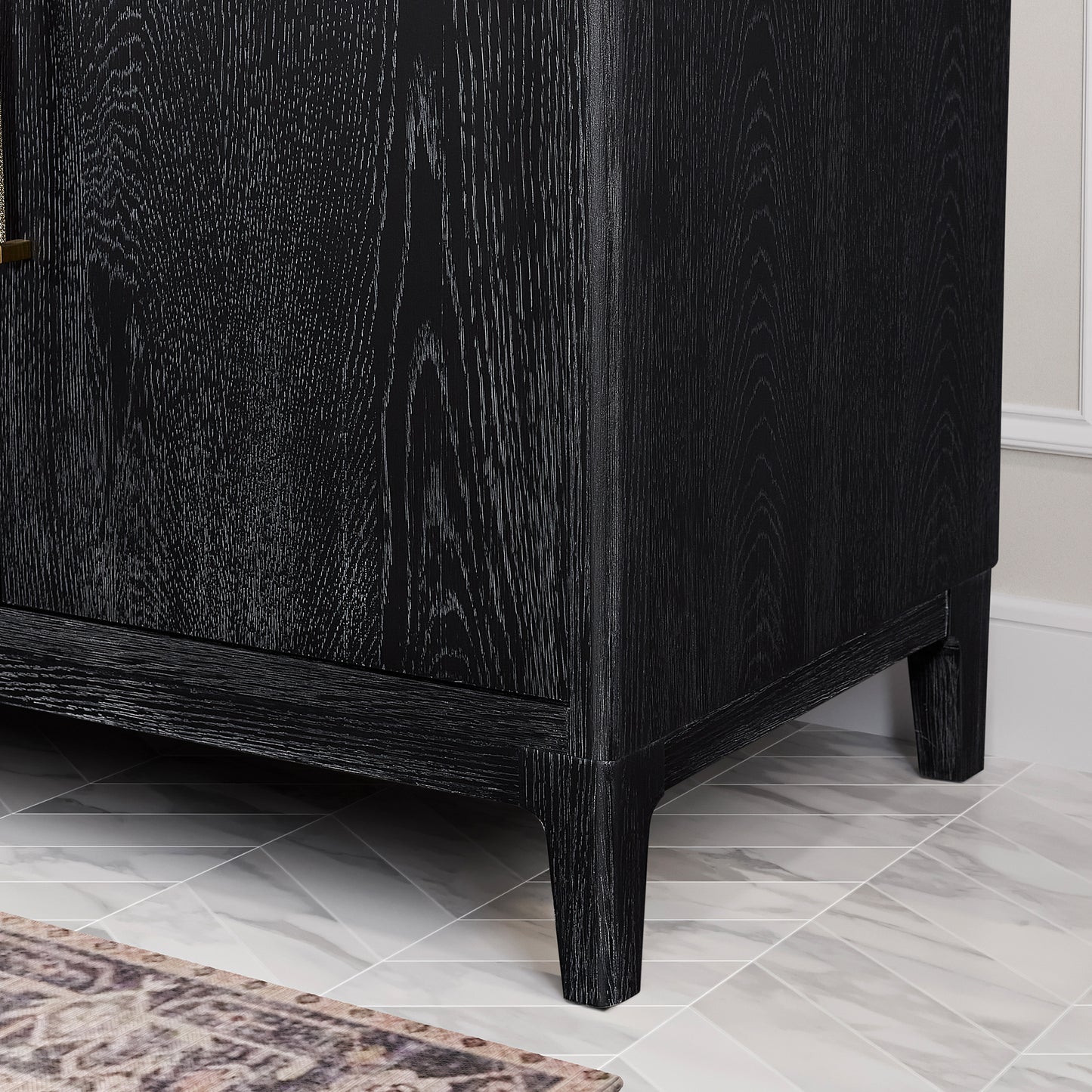 Gara Bath Vanity, Stone Top, Fir Wood Black, 60", Double Vanity, No Mirror