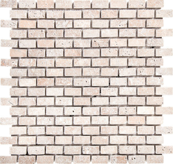 Chiaro Ivory 1X2 Brick Tumbled Tile, 12"x12", Set of 30