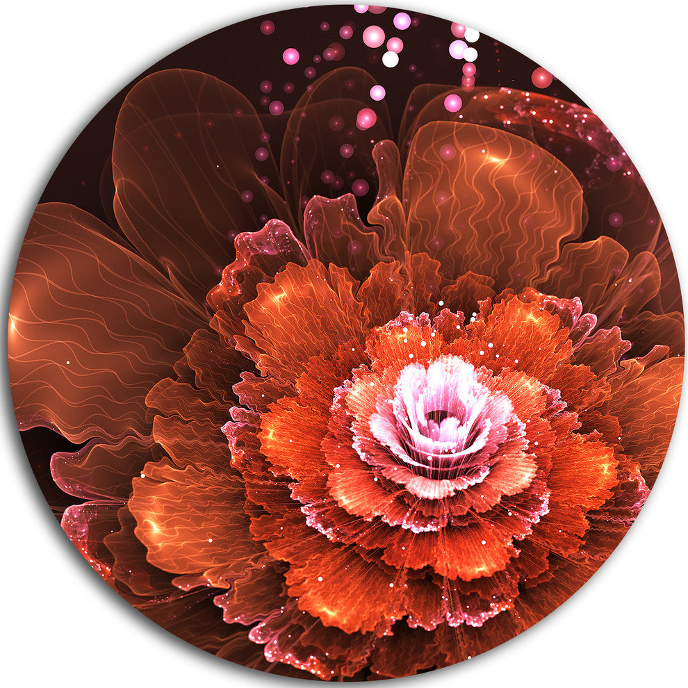 Fractal Orange Flower, Floral Digital Art Large Disc Metal Artwork, 23"