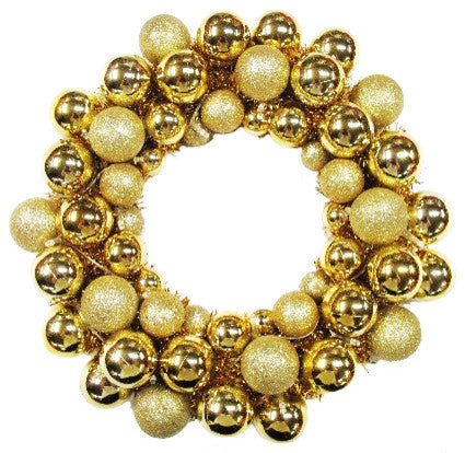 16" Gold Ball Wreath With Battery Powered Pure White LEDs