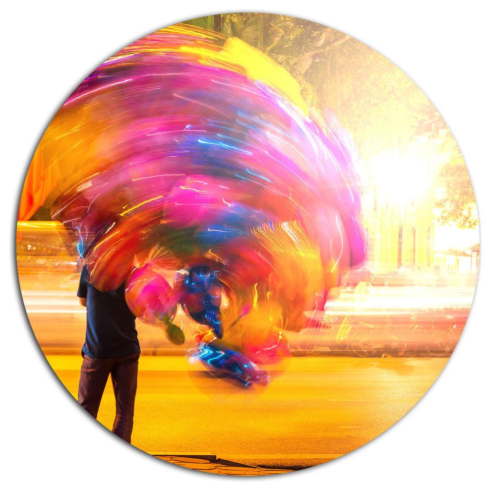 Man With Balloons In Night, Abstract Art Round Wall Art, 23"