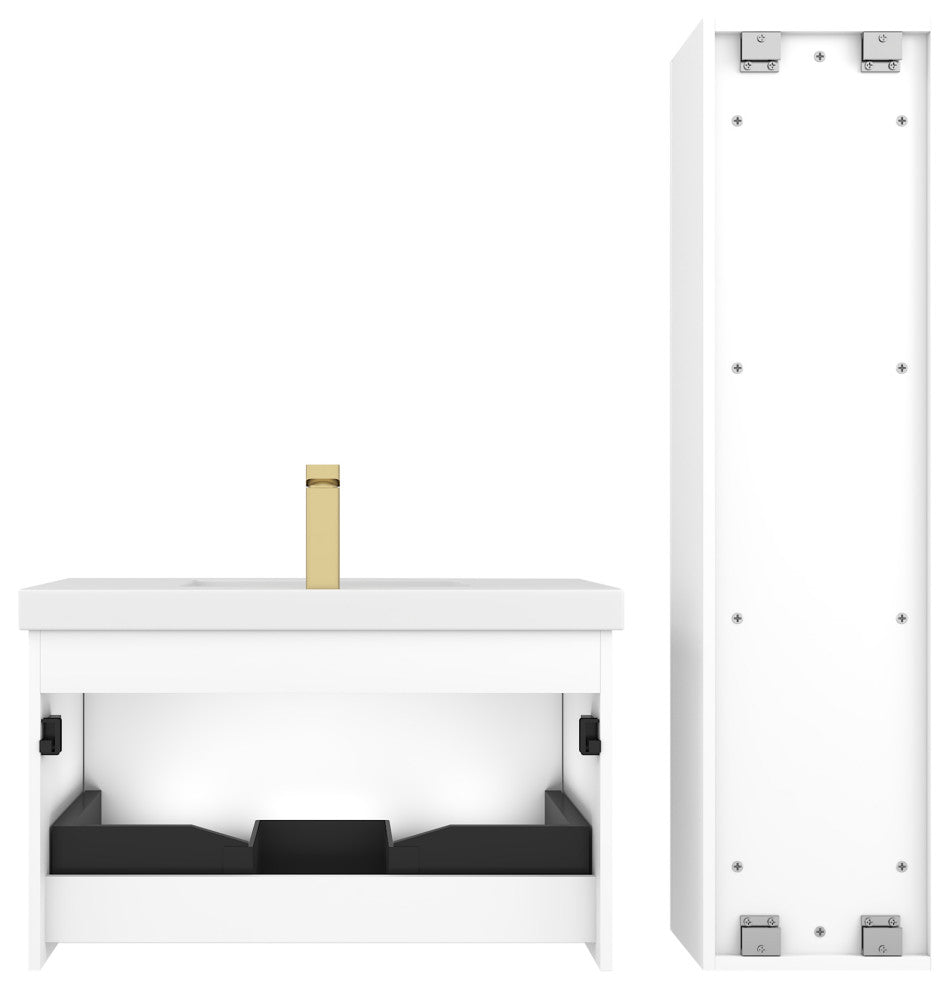 Floating Bathroom Vanity with Sink, Wall Mounted Vanity, White, 30" W/ Sink, Side Cabinet