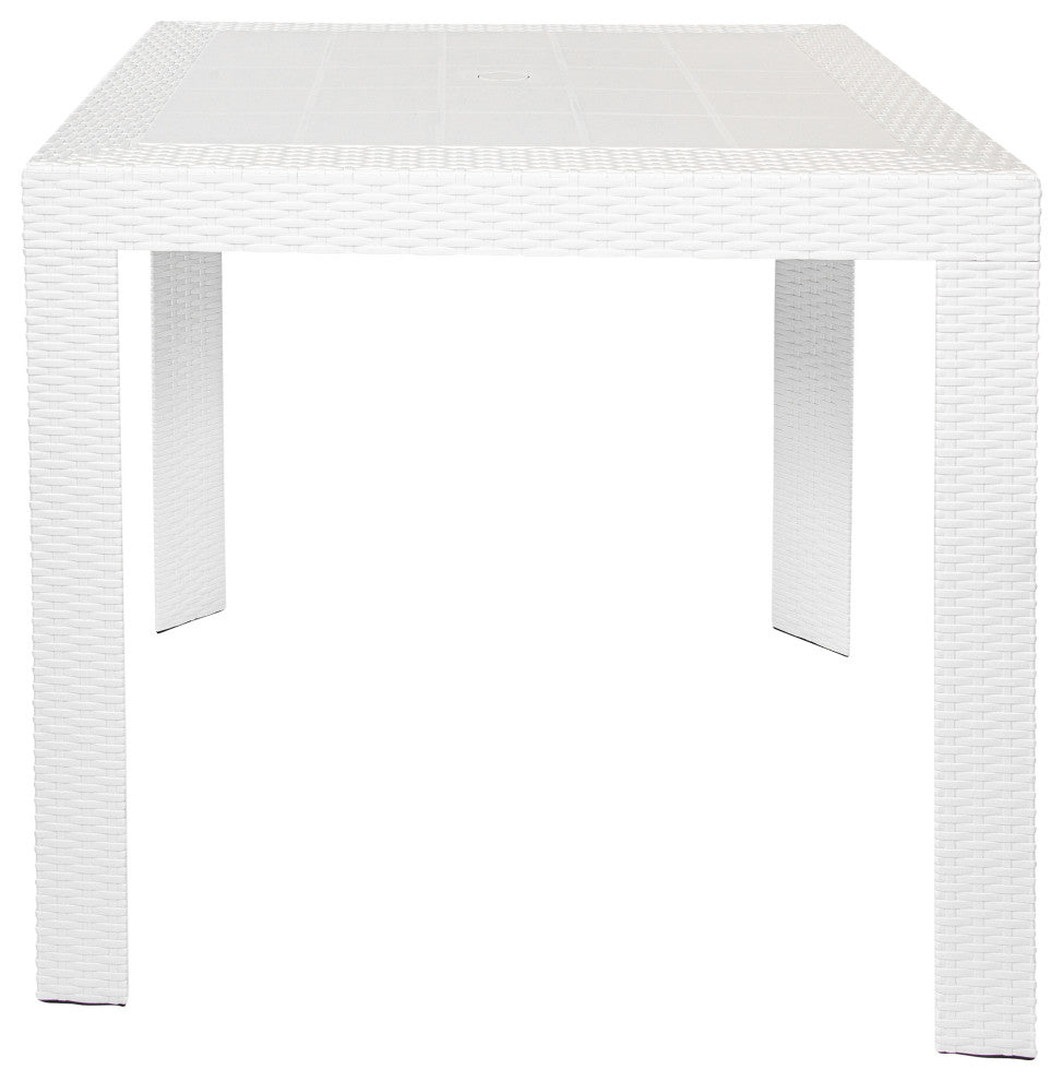 LeisureMod Mace Weave Design Outdoor Patio Square Dining Table, White
