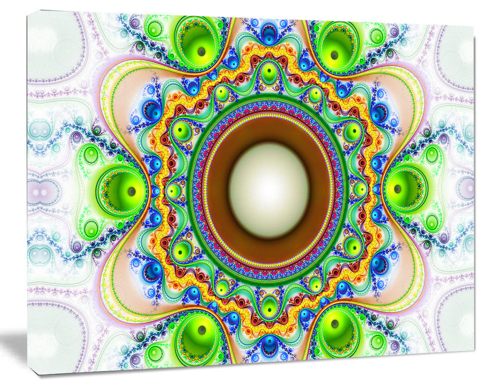 Green Fractal Circles and Waves, Abstract Canvas Art Print, 40x30