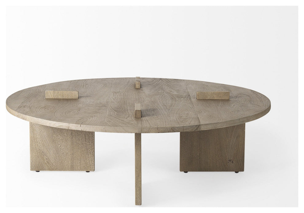 Cool Gray Brown Round Wooden Coffee Table