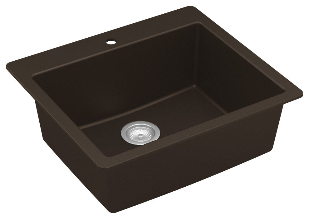 Karran QT-820 Top Mount 25" Single Bowl Quartz Kitchen Sink Kit, Brown