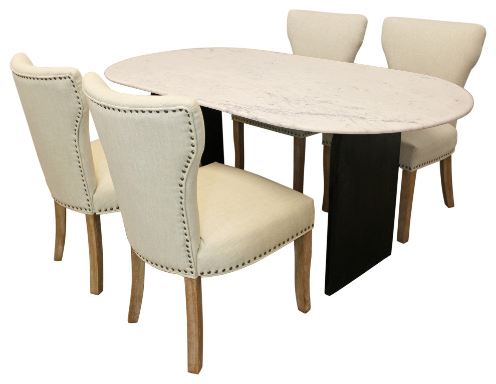 Lavaca 5-Piece Dining Set, 72" Oval Dining Table and 2 Sets of Ivory Chairs