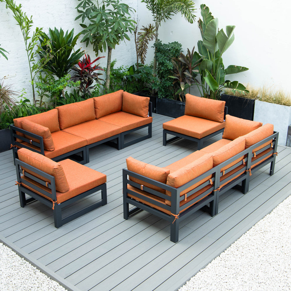 Chelsea 8-Piece Patio Sectional Black With Cushions, Orange