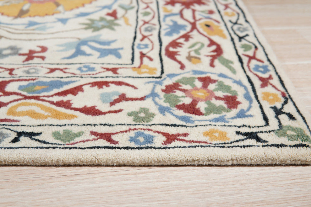 Ivory Transitional Floral Suzani Area Rug