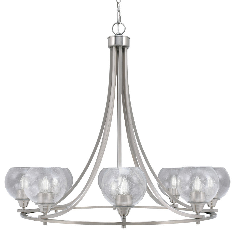 Paramount 8-Light Chandelier, Brushed Nickel, 5.75" Clear Bubble Glass