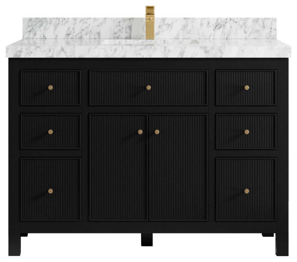 Sonoma 48 Single Sink Reeded Bath Vanity in Black 2" Carrara Marble