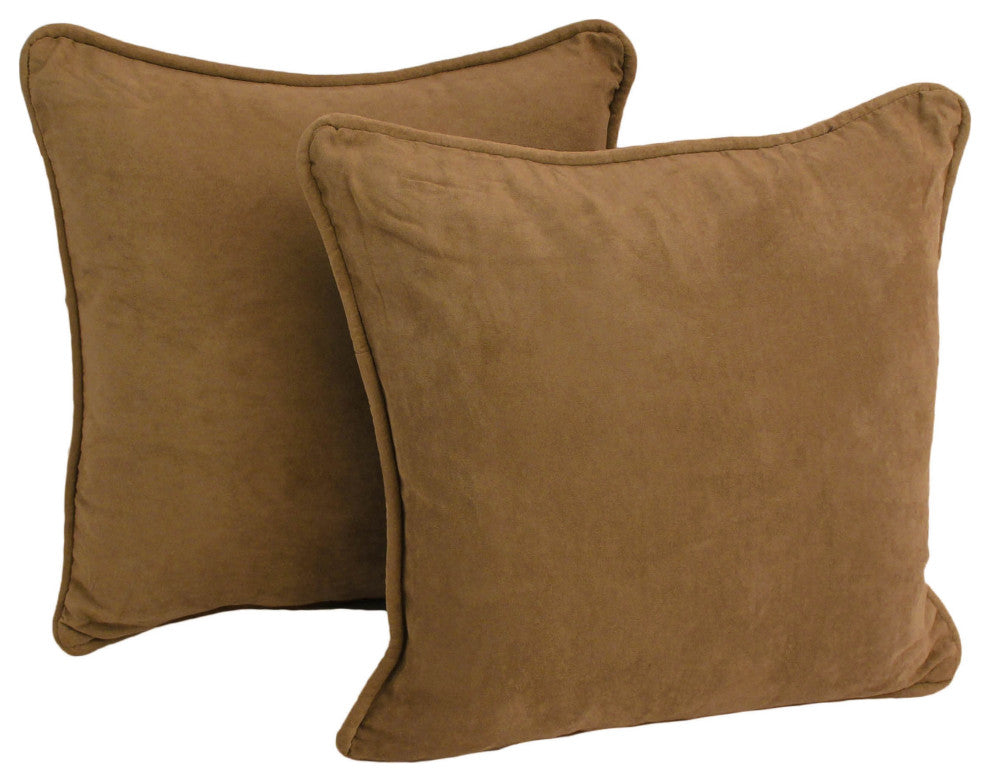 18" Double-Corded Solid Microsuede Square Throw Pillows, Set of 2, Saddle Brown