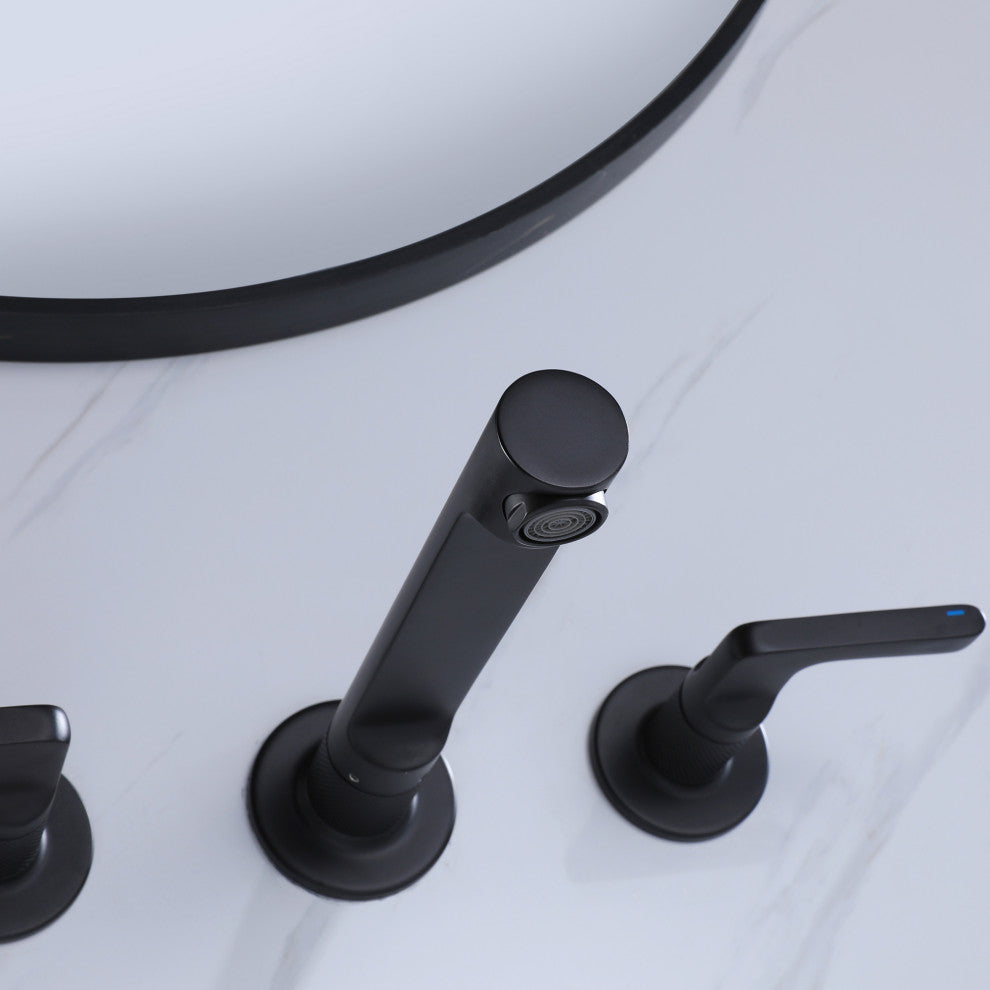 Wall Mounted Dual Handles Bathroom Faucet, Matte Black