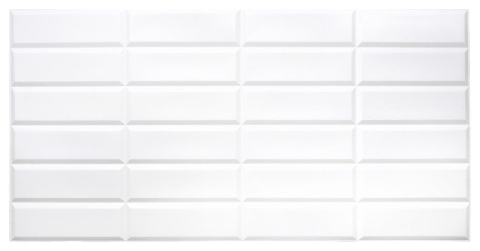 Stacked White Tile 3D Wall Panels, Set of 10, Covers 49 Sq Ft