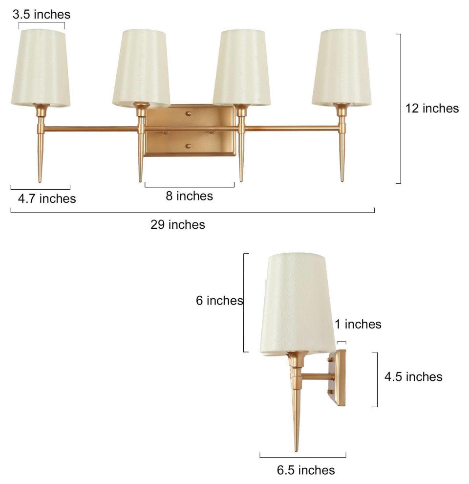 LNC Glod Traditional Bathroom Vanity Light With Fabric Shade, 4 Lights