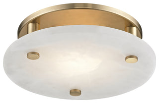 Croton Medium LED Flush Mount, Aged Brass Finish, White Alabaster
