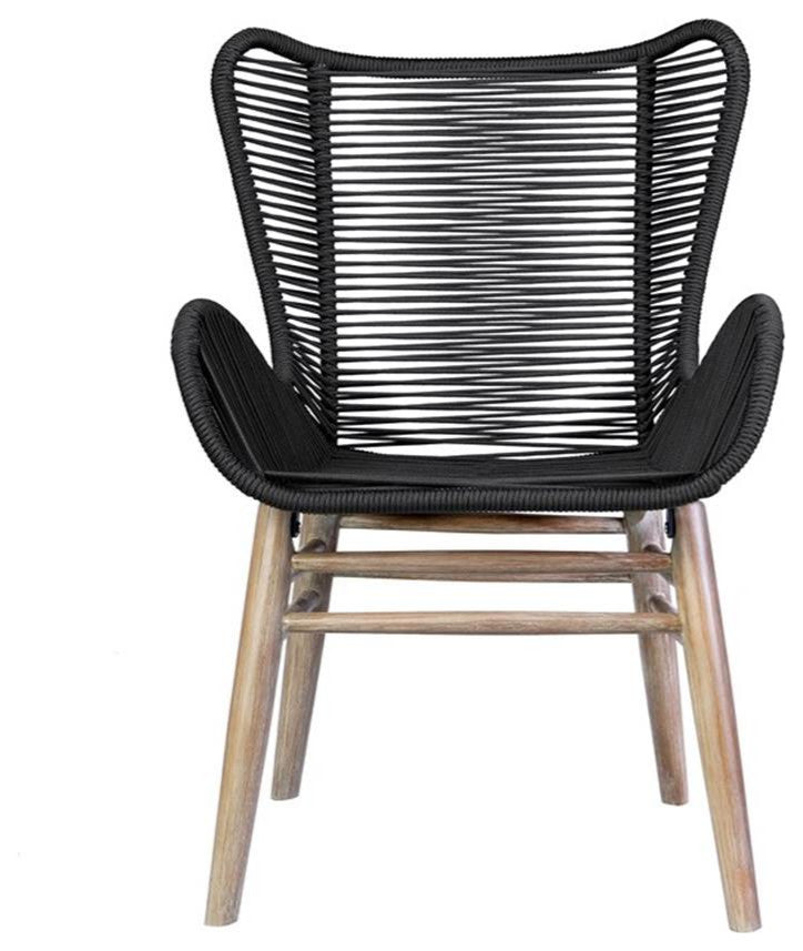 Armen Living Fanny Wood & Rope Outdoor Dining Chair in Natural/Charcoal