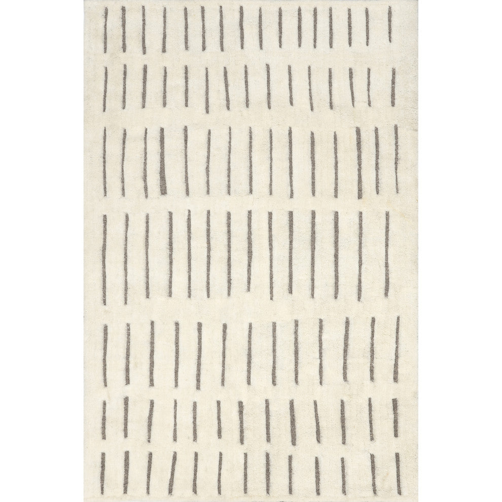 Nuloom Nalini Modern Striped High-Low Wool Rug, Off White 4' x 6'