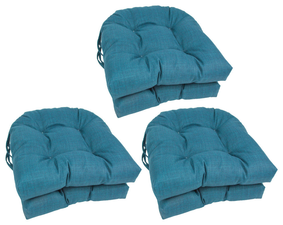 16" Polyester Solid Outdoor U-Shaped Tufted Chair Cushions, Set of 6, Sea Blue