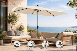 Pismo Dawn 9'x7' Rectangular Premium Push Tilt Market Umbrella, Gray Frame, Jock