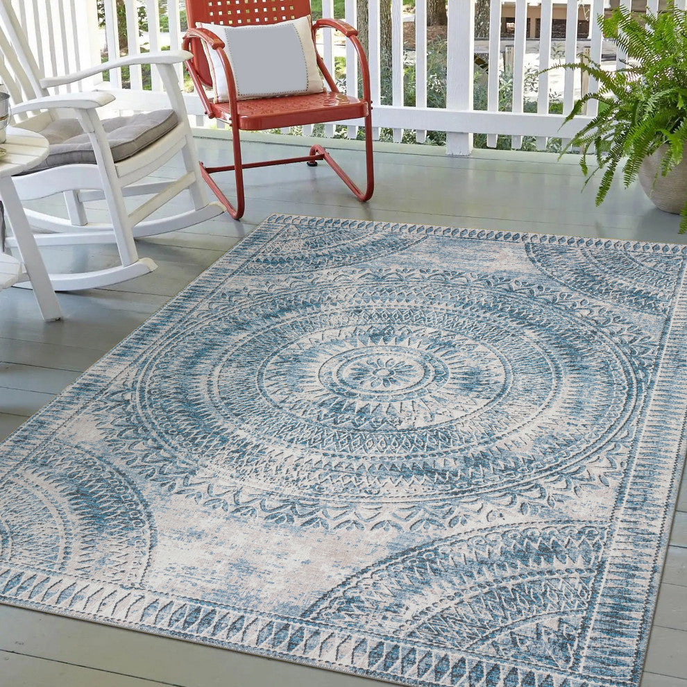 Indoor/Outdoor Sedona SN7 Indigo Machine Washable 9' x 12' Rug