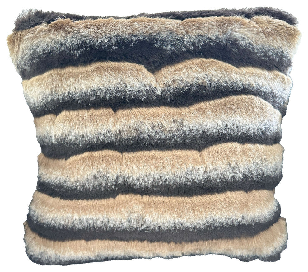 Plutus Taupe Black Wild Wolf Animal Faux Fur Luxury Throw Pillow, 12"x20"