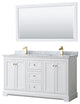 60"DBL Bath Vanity White, Carrara Countertop, Sinks, 58" Mirror, Gold Trim