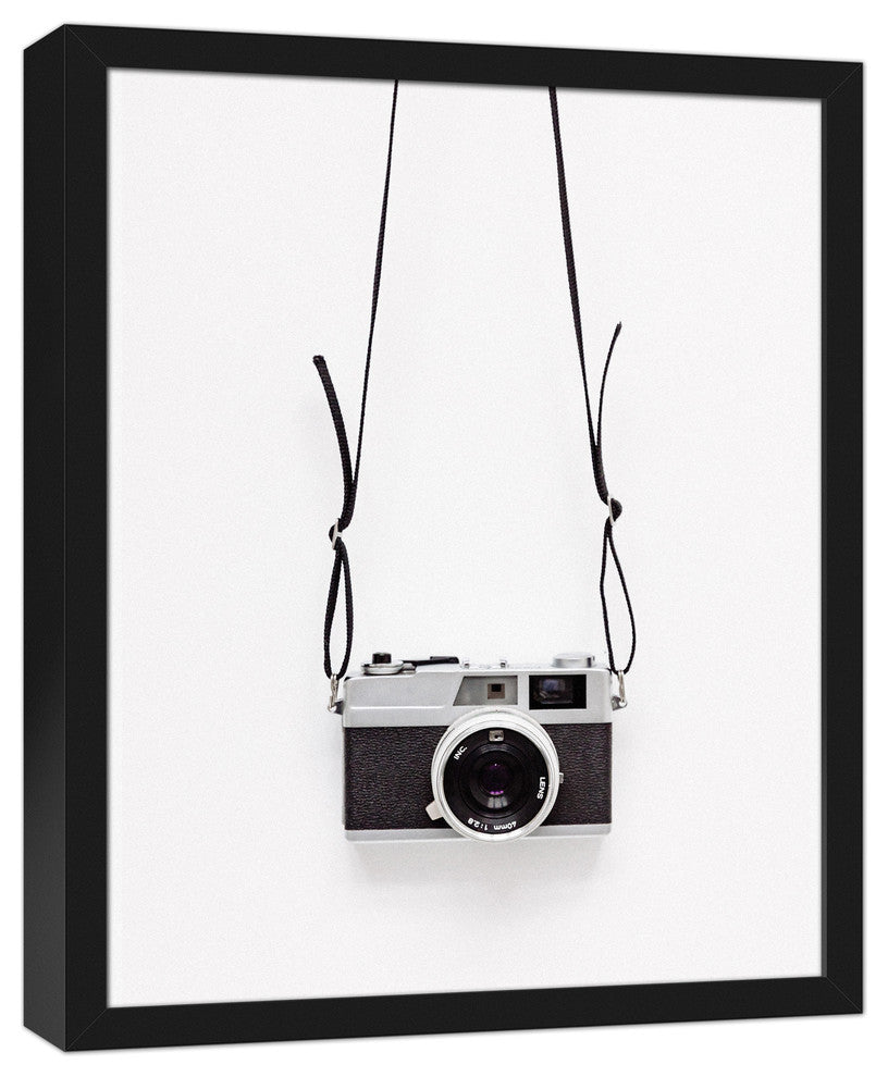 Black and White Vintage Camera 16x20 Black Framed Canvas