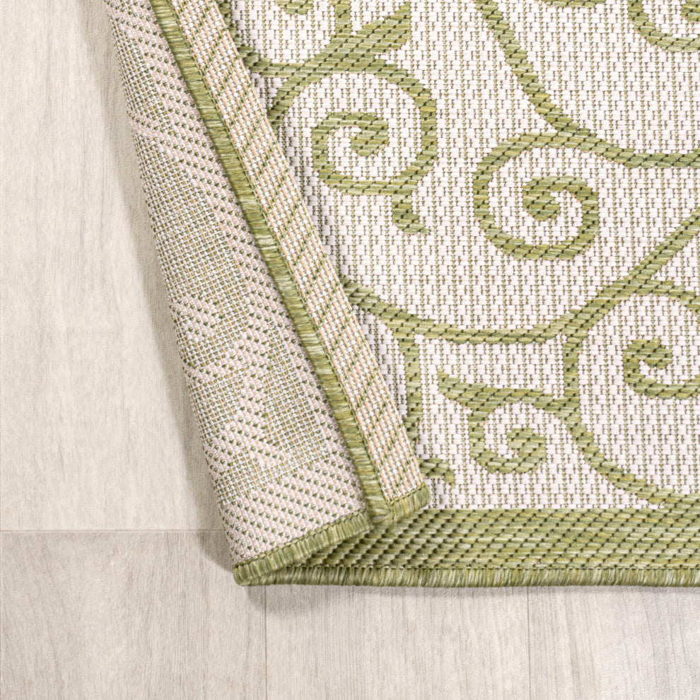 Madrid Vintage Filigree Textured Weave Indoor/Outdoor, Green/Cream, 9 X 12