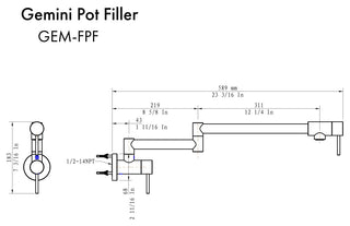 ZLINE Gemini Pot Filler, Polished Gold, GEM-FPF-PG