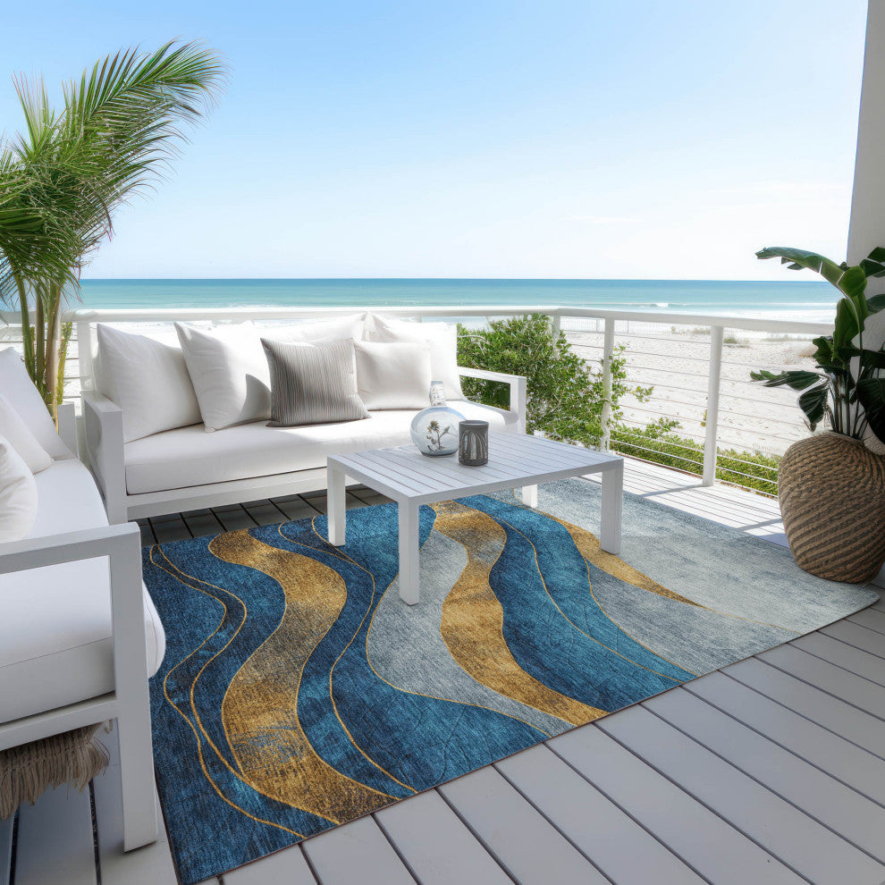 Machine Washable Indoor/Outdoor Chantille ACN1892 Blue 5' x 7'6" Rug