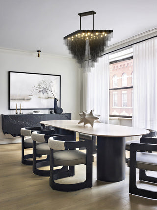 24-Light Satin Black Chandelier With Hanging Aluminum Chains