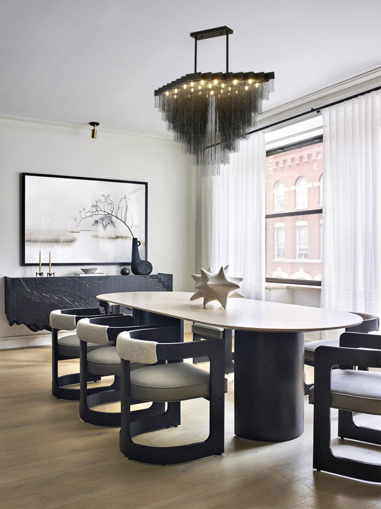 24-Light Satin Black Chandelier With Hanging Aluminum Chains