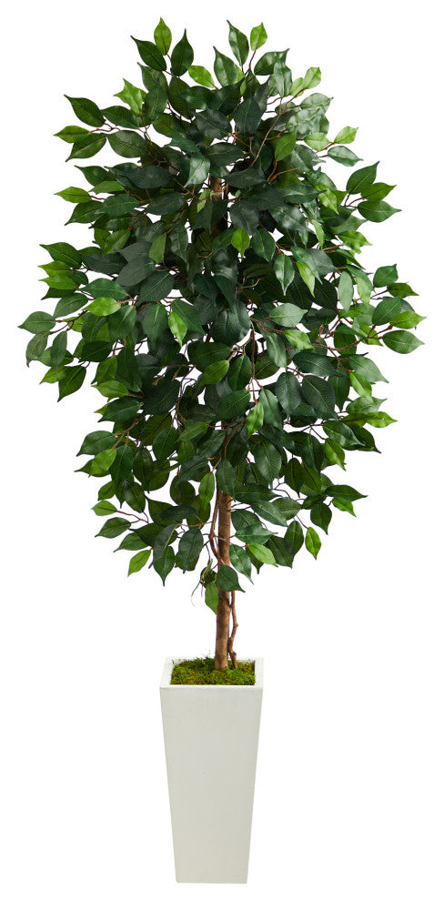 4.5' Ficus Artificial Tree, White Planter