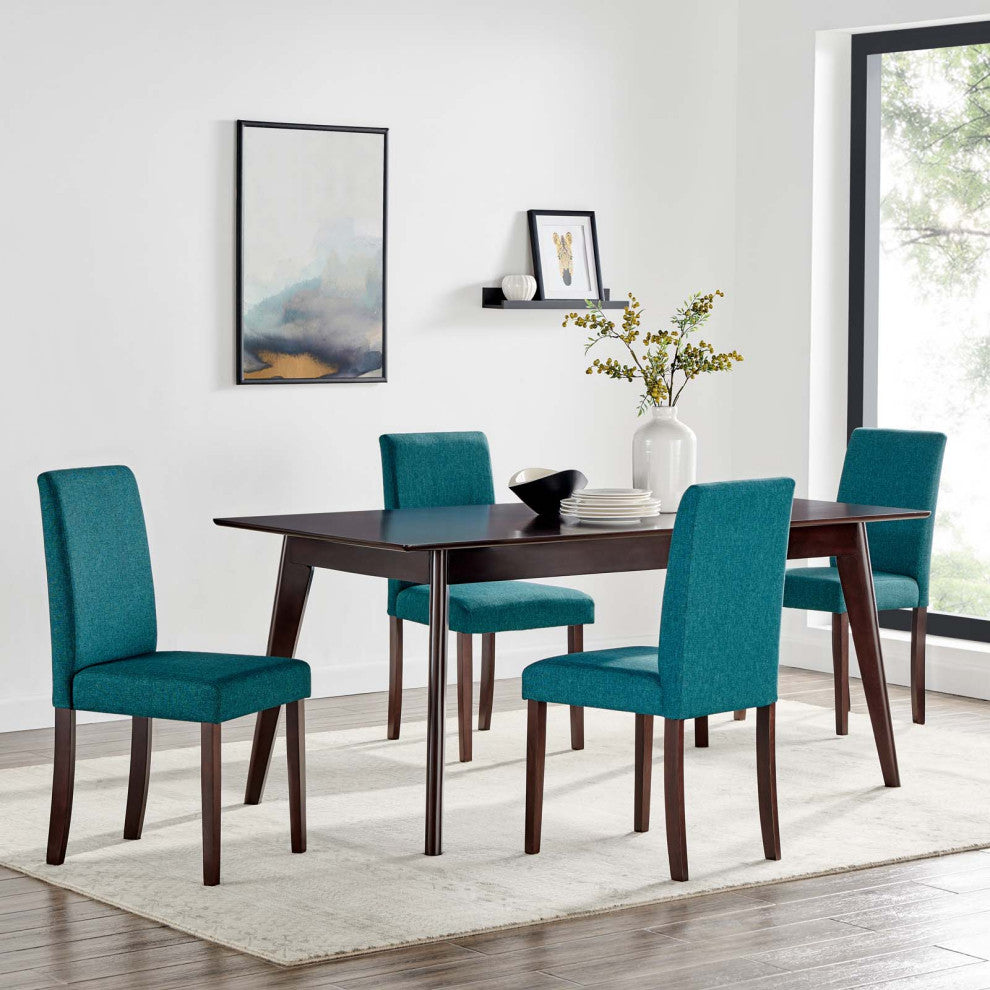 Side Chair and Table Set, Fabric, Drak Brown Teal Blue, Cafe Bistro Restaurant