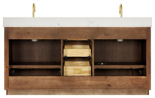 Oza Bath Vanity with Quartz Stone Top, Aged Dark Brown Oak, 72", Double Vanity, No Mirror