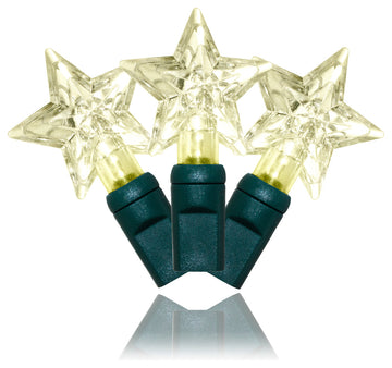 35 Star Lens Light String 4" Spacing On Green Wire