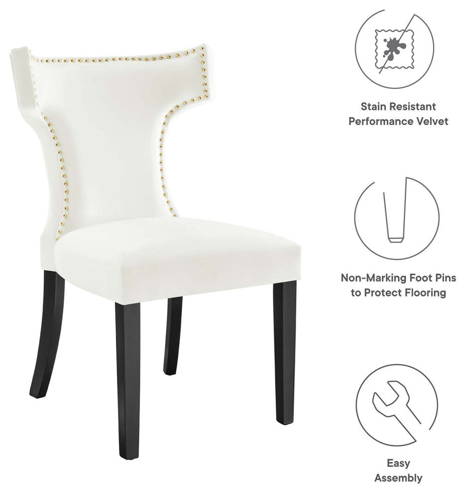 Curve Performance Velvet Dining Chairs, Set of 2, White