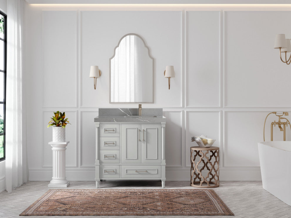 Aberdeen 36 Right Offset Bath Vanity in Coventry Gray 2" Piatra Gray