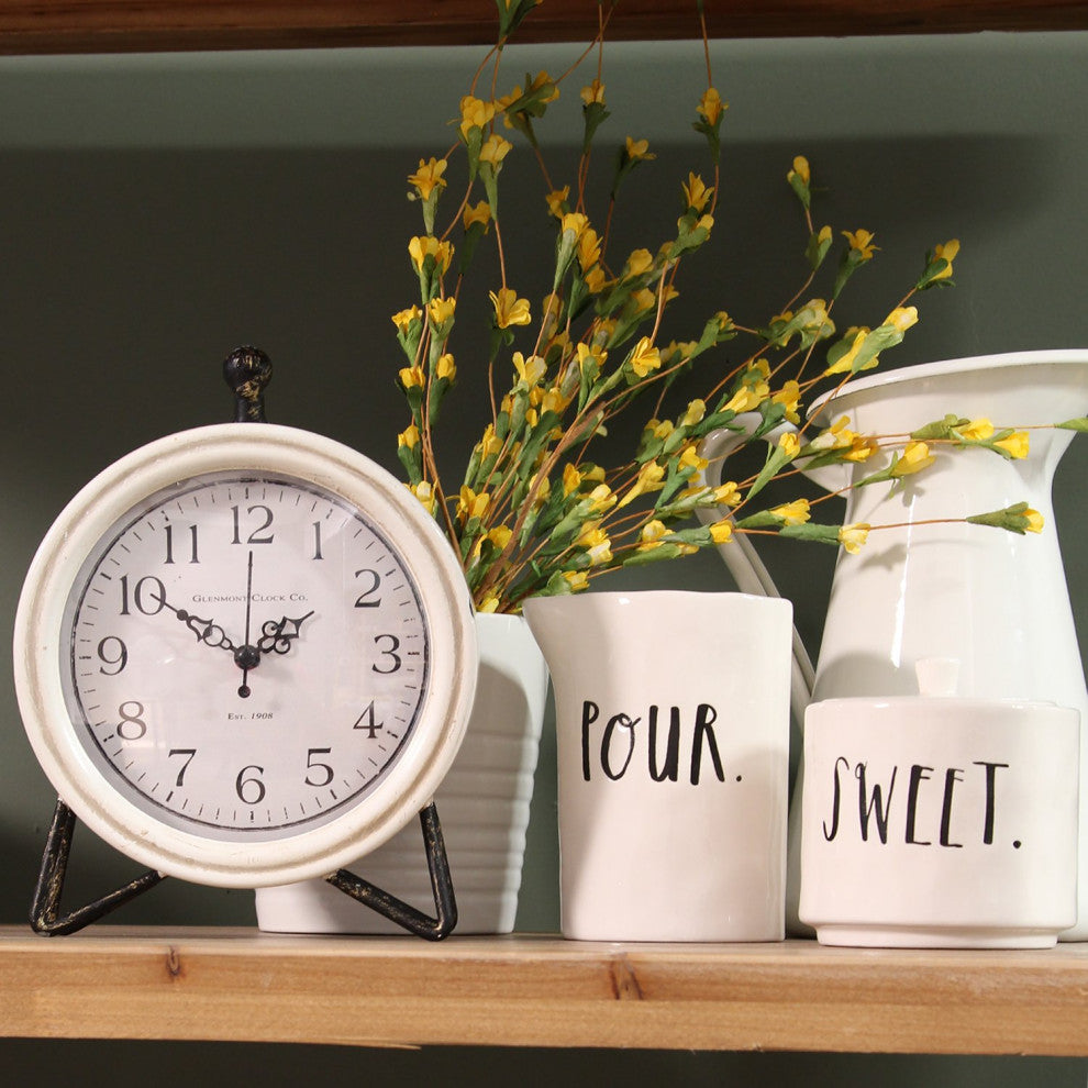 HomeRoots Rustic Black and White Table or Desk Clock