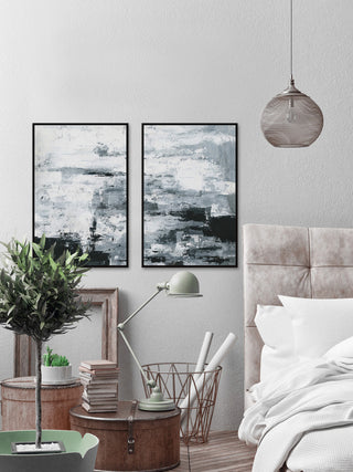 Black and White Smudges Diptych, 24"x18"