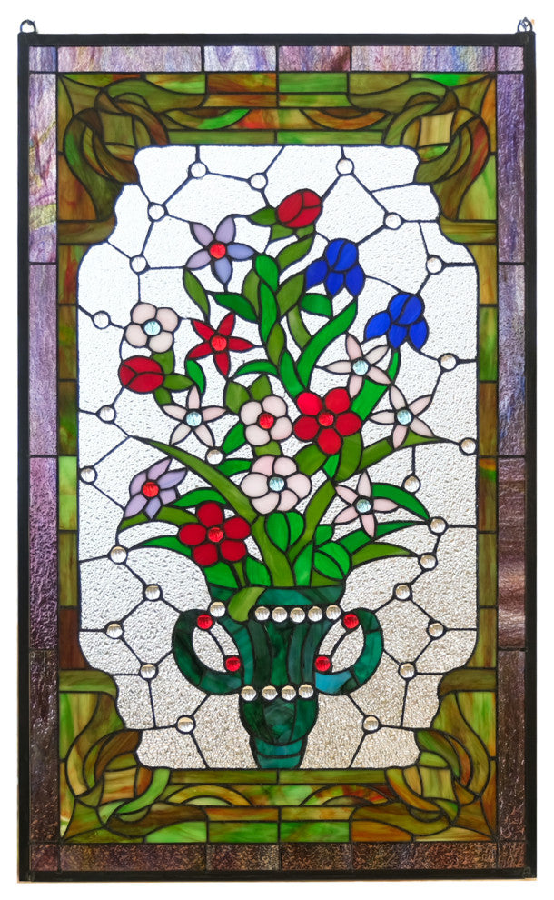 20.25" x 34.25" Large Handcrafted glass window panel QA872