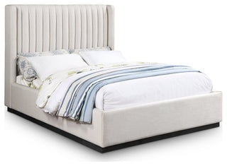 Logan Beige Linen Textured Fabric Twin Bed, Beige, Full