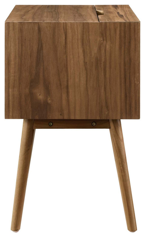 Nightstand Side End Table With USB, Wood, Brown Walnut, Modern Living Room